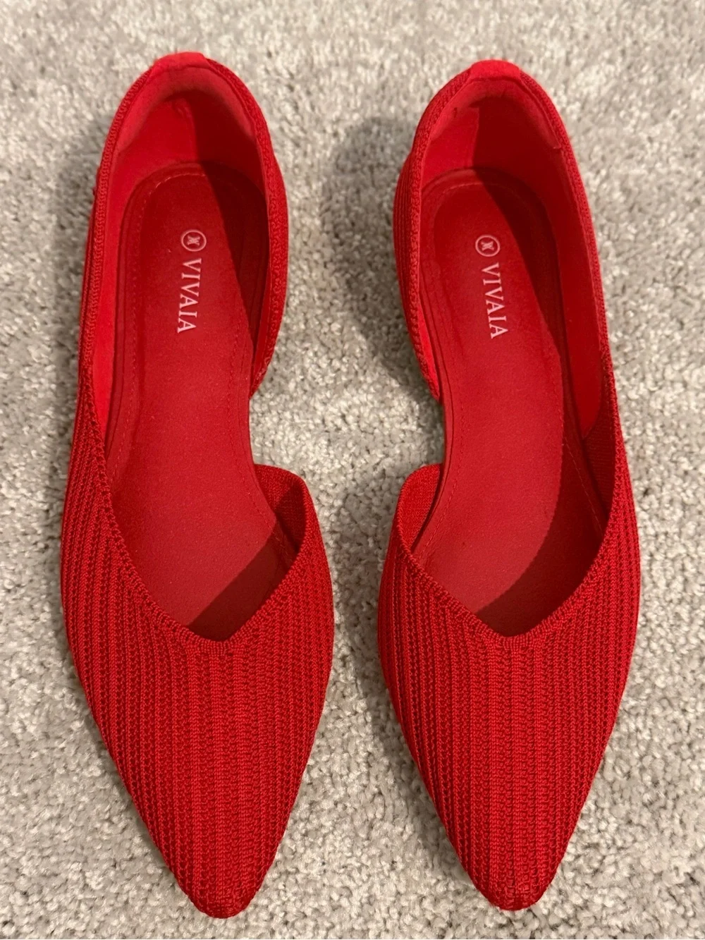 Vivaia Melia Red Pointed Knit Flats - Slip-On Comfort Size 37